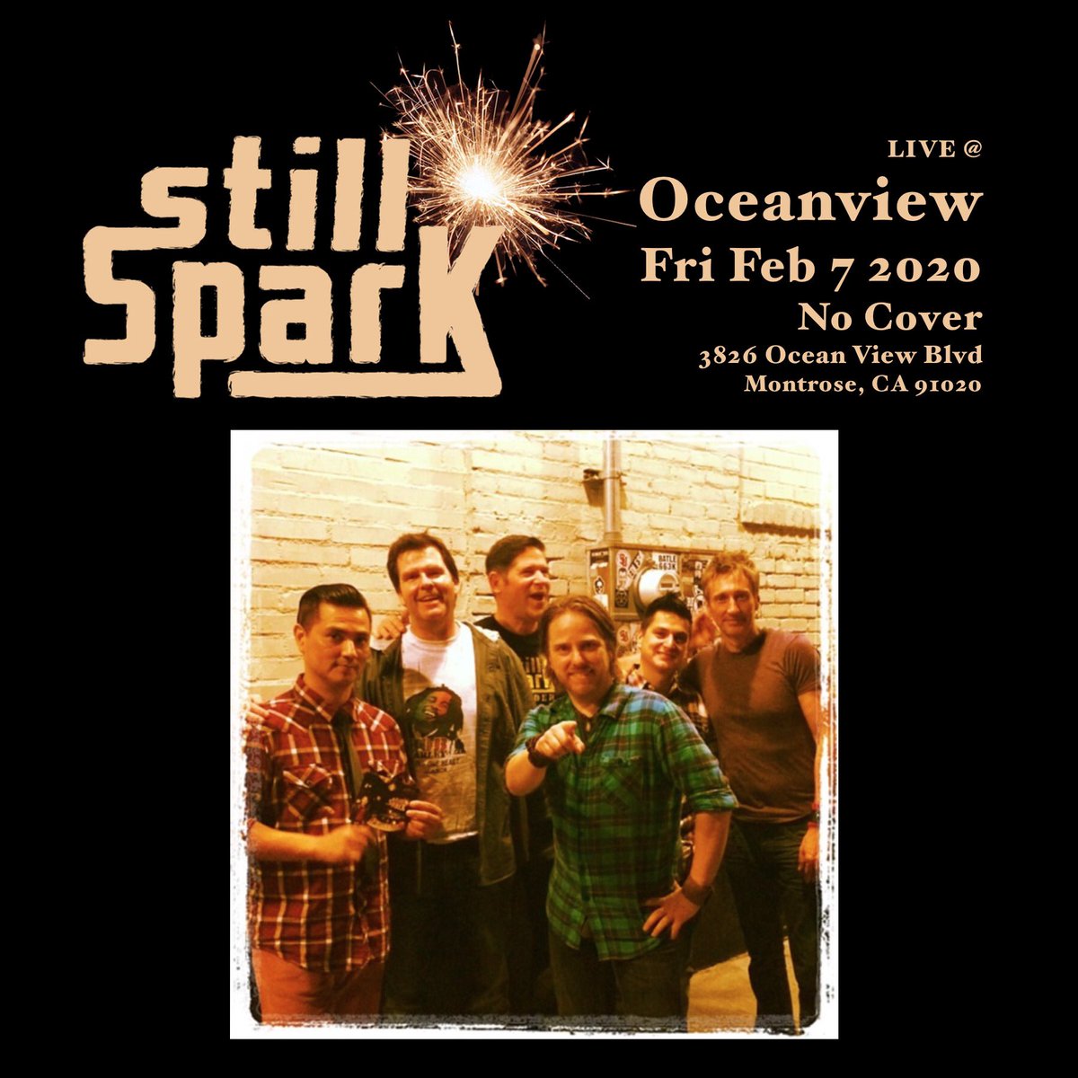 StillSpark's tweet photo. Mark your calendars! Still Spark Feb 7 2020 OceanView in Montrose CA 8:30-11:30PM! https://t.co/sGu3r57AFo