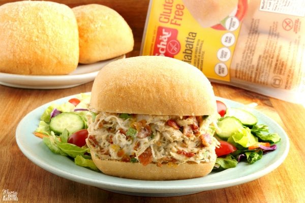 NEW recipe! Serve this creamy #glutenfree Crack Chicken on <a href="/SCHARglutenfree/">Schar gluten-free</a> Ciabatta Rolls &amp; you have the perfect quick &amp; easy gluten-free dinner! Get the recipe with a #dairyfree option HERE👉 (AD) mamaknowsglutenfree.com/instant-pot-cr…