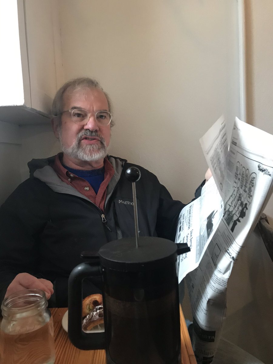 Crapshoot_Al's tweet photo. How is this news?? @FringeMarfa Al Stone waits for his coffee and hopes the president makes it into the local Marfa rag.  #fringemarfa https://t.co/N4ehXFPwC1