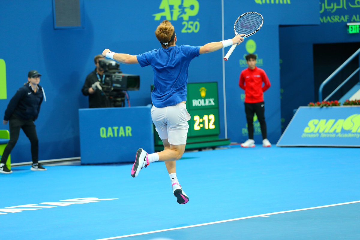 QatarTennis's tweet photo. What a day... #5! Quarter-finals, semi-finals... and in the end we’re ready for tomorrow’s FINAL with @AndreyRublev97 and @moutet99 #qatartennis #qemo2020 #qatarexxonmobil2020 #atp250 https://t.co/QKMa1xORmt