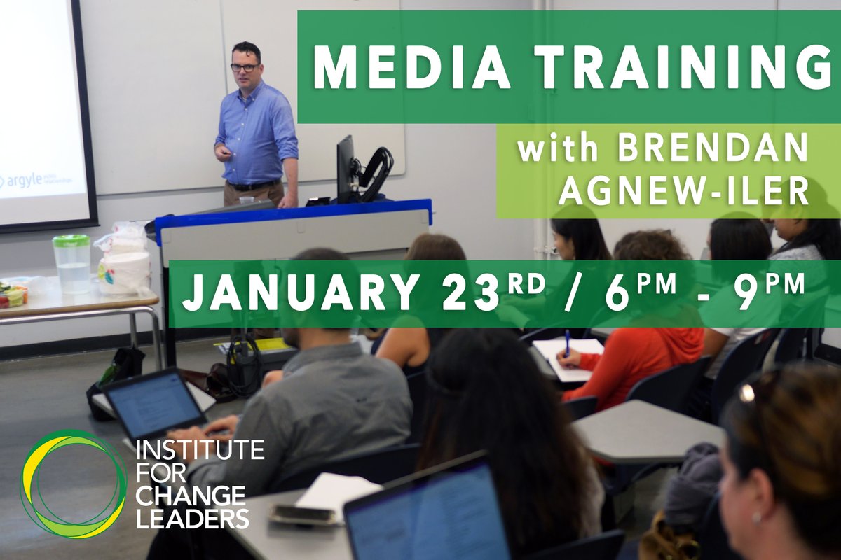 ichangeleaders's tweet photo. Learn from veteran campaigner and communications consultant Brendan Agnew-Iler on how to use the media for your cause! Jan. 23rd- Join us for a night of coaching to ensure media coverage benefits your movement. Register for Brendan's media training here: https://t.co/t0DiYCP4HD https://t.co/wrqaJ3hXwv