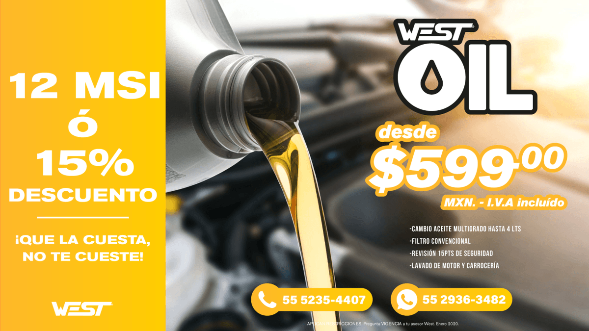 west_mexico's tweet photo. Aprovecha que nuestras promociones continuan.
Todos los servicios y llantas, están a 12 MSI o 15% de descuento con cualquier forma de pago.

Pregunta a tu asesor WEST 😉
Recuerda que tenemos servicio a domicilio. https://t.co/4P7YJ9Jm8a