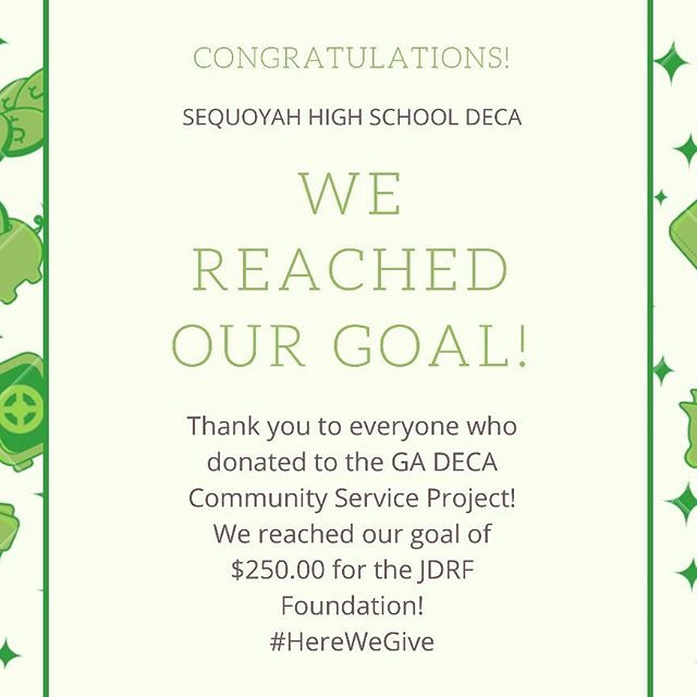 SequoyahDECA's tweet photo. Thank you to everyone who donated to the JDRF Foundation for GA DECA! We reached our goal of $250.00!!! @georgia_deca @shschiefs #gadeca #HereWeGive #gochiefs https://t.co/viXfZ5wRam