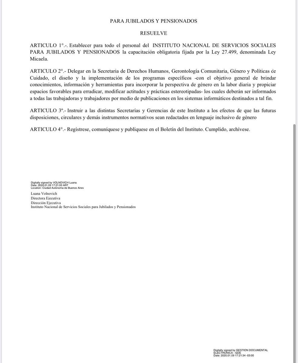 flaviusss's tweet photo. ayer en @PAMI_org_ar sacan la Resolución 103-2020 donde establece la CAPACITACIÓN OBLIGATORIA de la Ley Micaela para incorporar herramientas y conocimientos con perspectiva de género como así también el uso del lenguaje inclusivo para documentos institucionales (sigue) https://t.co/tdEdECtvxe