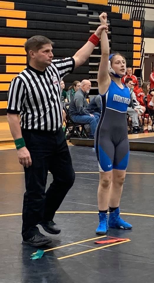 montwildcats's tweet photo. Did you know female wrestling is a growing sport here in Michigan? We’re excited to have some #ladycat wrestlers at MHS. Tonight they were in action at an all girls meet. Natalie Bassett went 3-0 while Presley Davis went 3-1. #betrueblue #letsgocats💙🐾🤼‍♀️ #wildcatpride #matcats https://t.co/qBT1yuarsv