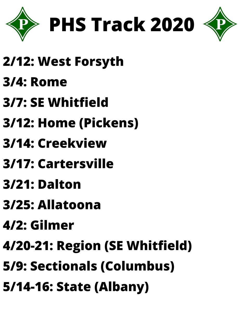 2020 PHS Track schedule. Ready to get after it!
