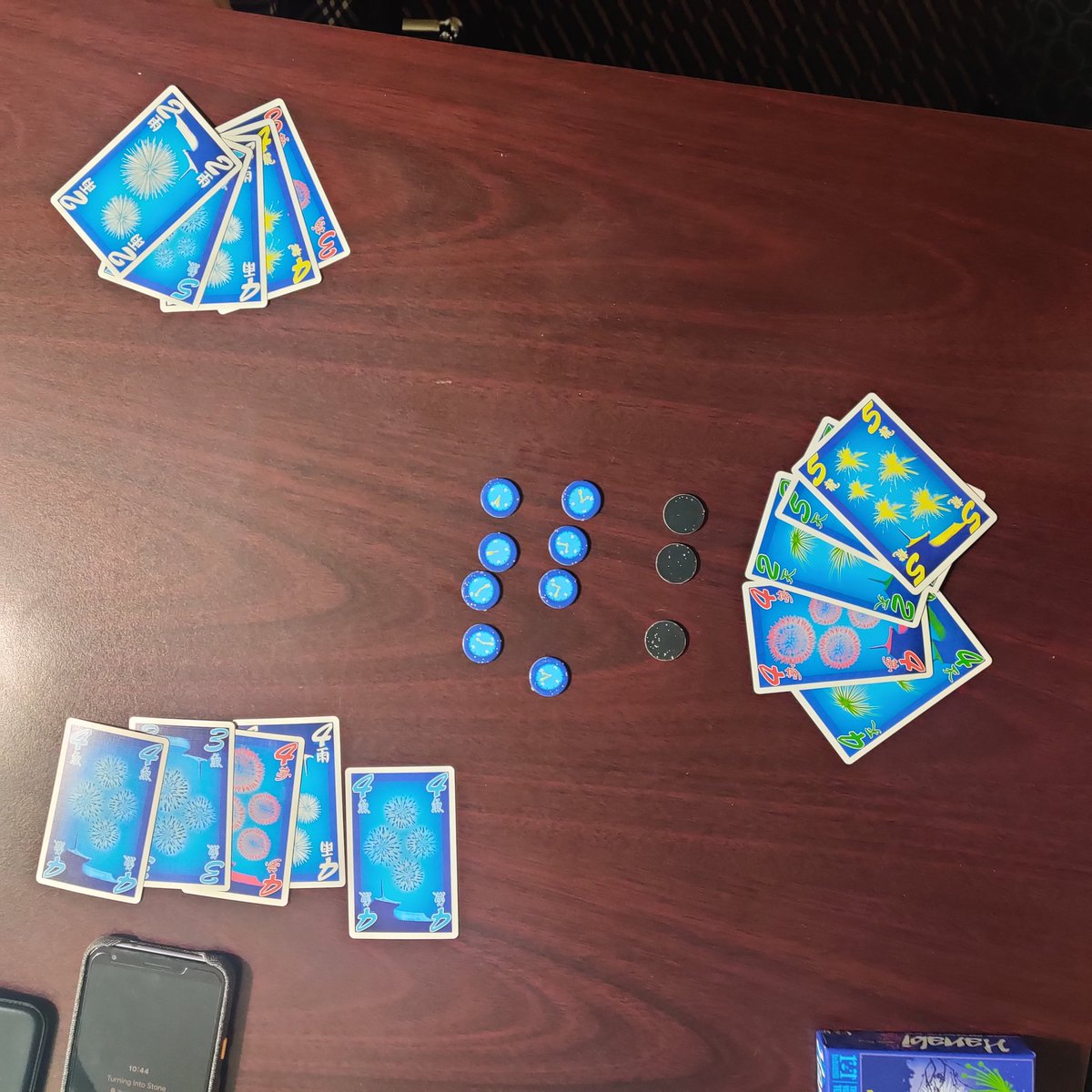InnateOptimist's tweet photo. #codemash2020 was a blast 💖 

spent time with a bunch of friends (new and old)
found a second karaoke song
learned a lot of things about a lot of things (like quantum gates and how to solder)
spied on the dogs
played Hanabi with everyone (we restarted the awful game pictured) https://t.co/h9S86YOf5g