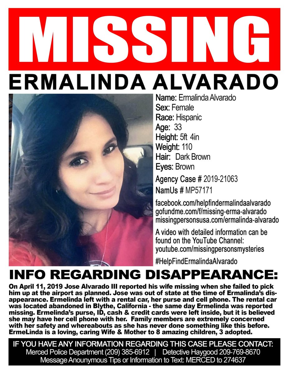 SteveStocktonYT's tweet image. FRIENDS PLEASE SHARE!!!
Ermalinda Alvarado is still missing!!! Details on MP Flyer! 
@thevanishedpod @LordanArts @TraceEvPod @heavycasefiles @The_MPCNetwork @TheMisterDavis @StrangeAndOdd @ewubob
@ewucrewofficial
@PodcastMC
@KendallRaeOnYT
@chrishansen @that_chapter
