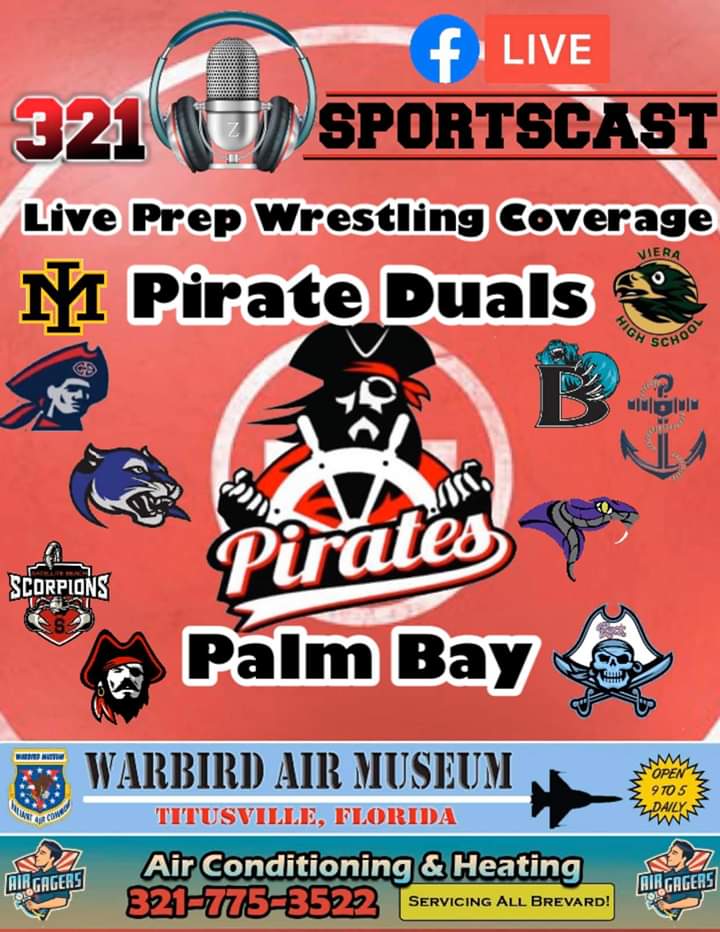 321sportscast's tweet photo. 321SPORTSCAST LIVE PREP WRESTLING COVERAGE SATURDAY OF THE PIRATE DUALS LIVE FROM PALM BAY HIGH: Join #321Sportscast on Saturday for all day coverage the #PirateDuals from @PalmBay High School.
There are 18 total teams competing with 10 of them from #BrevardCounty.#prepwrestling https://t.co/ECNR7BpqlR
