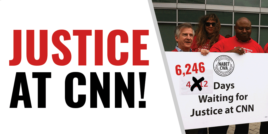 CWAUnion's tweet photo. BREAKING: @CNN will pay $76 million - one of the largest settlements in @NLRB history - to hundreds of NABET-CWA broadcast techs who were unlawfully fired.

This settlement means justice for workers who have waited more than 15 years to be made whole.

https://t.co/C0KzVINLMa https://t.co/zZtrWL8SG0