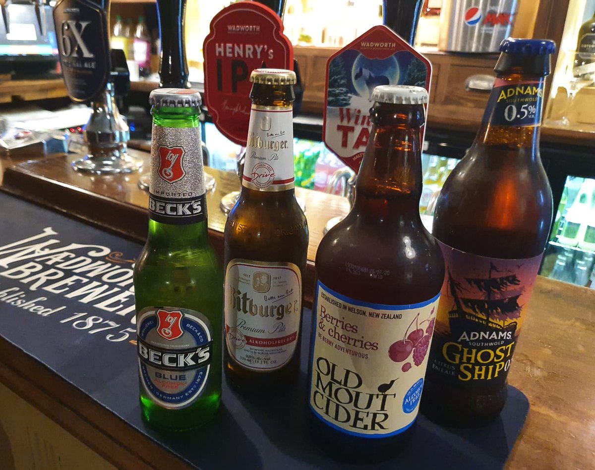 WhodALockeridge's tweet photo. Happy New Year everyone! If you're doing Dry January we've got you covered, bringing in Adnams' Ghost Ship 0.5%, and Old Mout Berries &amp; Cherries 0.0 cider on top of the staple Beck's Blue and Bitburger Drive alcohol free lagers!

#DryJanuary #wadworth https://t.co/WtHG2N7g2J