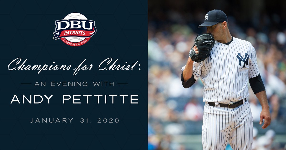 DBU_Baseball's tweet photo. Join DBU &amp; Patriot Baseball as they present Champions for Christ: An Evening with Andy Pettitte. Click the link below for ticket information. 

https://t.co/zMqxbJnGF7 https://t.co/URAsbjQzzU