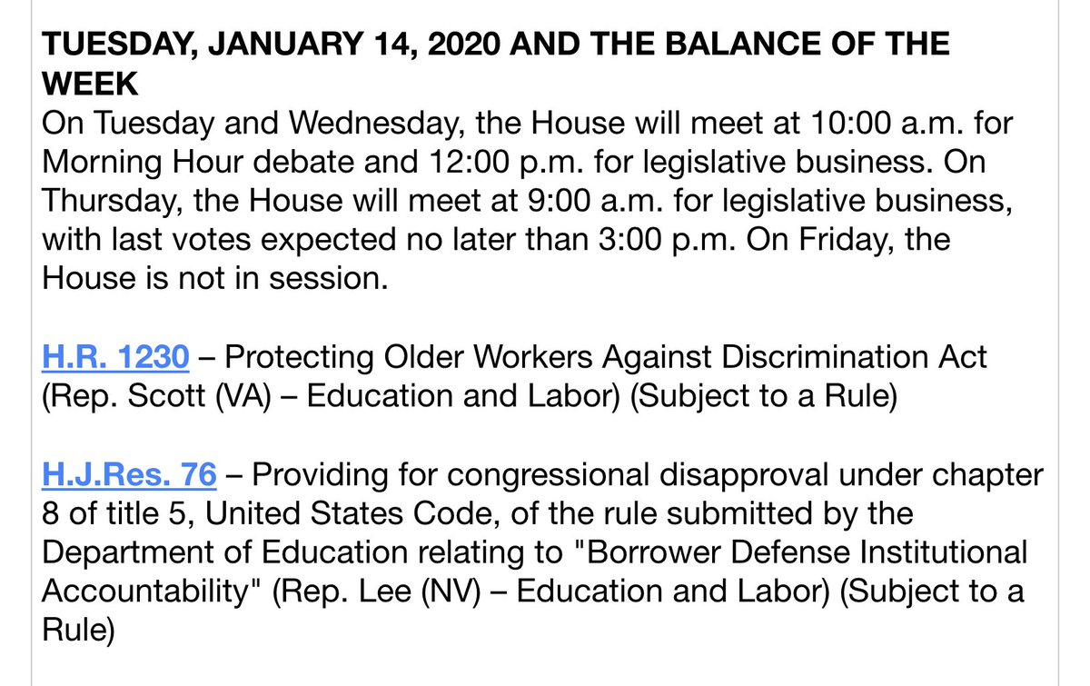 An update from House Majority Leader Steny Hoyer notes what the House will be voting on next week. The graphic is a screenshot from Hoyer's DomeWatch website. The full text is available at https://domewatch.us/detail/floor_resource/32491