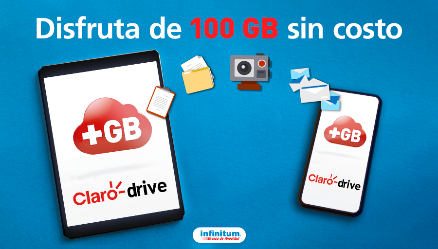 infinitum's tweet photo. Aprovecha los 100 GB de almacenamiento SIN COSTO que ya tienes en @clarodrivemx por ser cliente #Infinitum y lleva todos tus recuerdos en cualquiera de tus dispositivos. https://t.co/we9IynnJkX https://t.co/sZ7eFrAk3L