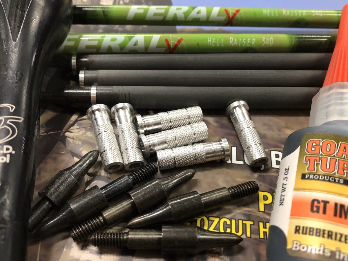 bowhuntand's tweet photo. Arrows cut, squared and glued. Another batch about to roll out the door for some target practice before a hunt. #bowhuntandarchery #geelong #feralx #goattuff https://t.co/gNrKWZKSRC