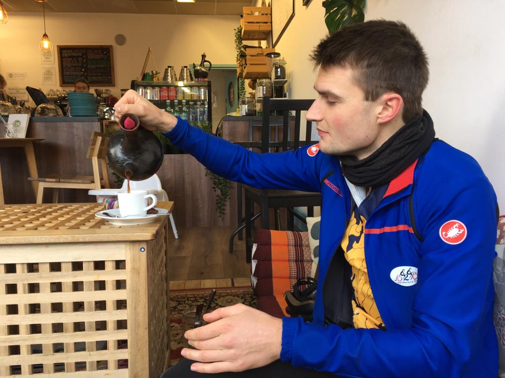 Bristol2B's tweet photo. Day 10: Taking a slower pace, stopping for hours to chat to new people and enjoy a Sudanese coffee house! #coffee #coffeeappreciation #meetingpeople #travel #relax #sunsetcycle #adventure #bristol2beijing #activelife https://t.co/ibUVcu3Bzf