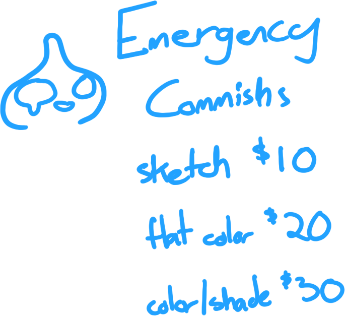 BlubisHere's tweet photo. EMERGENCY COMMISSIONS
I don't like to ask for this kind of stuff, but I'm in a really bad spot with bills and rent as of right now, and could really use the help to pay off 
I'll draw just about anything
If you can't order anything, please RT this. Anything helps! https://t.co/GnAAYNtu20