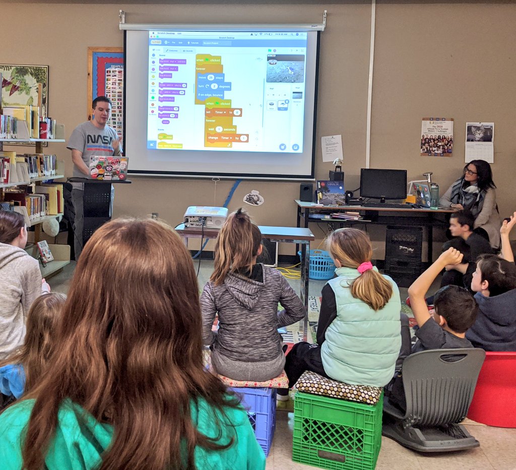 MrHennigar's tweet photo. Thank you to Jess & Hal from the @learningcode #CodeMobile! #BLTbears loved making videogames in @scratch. See you Monday for more awesome coding! https://t.co/x9rQQgy2xC