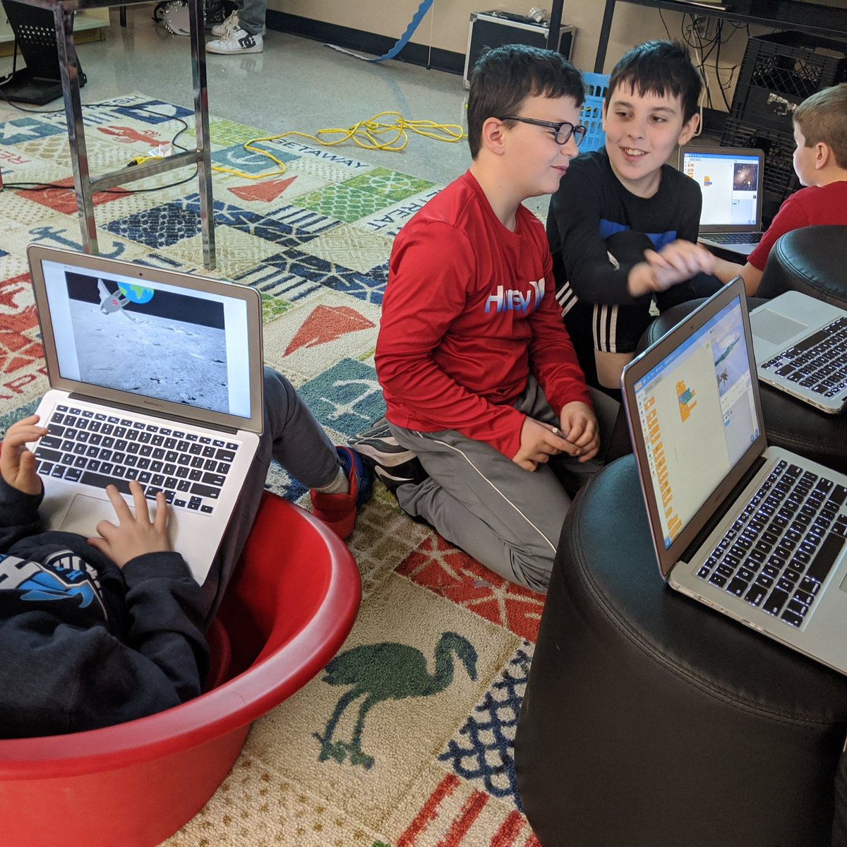 MrHennigar's tweet photo. Thank you to Jess & Hal from the @learningcode #CodeMobile! #BLTbears loved making videogames in @scratch. See you Monday for more awesome coding! https://t.co/x9rQQgy2xC
