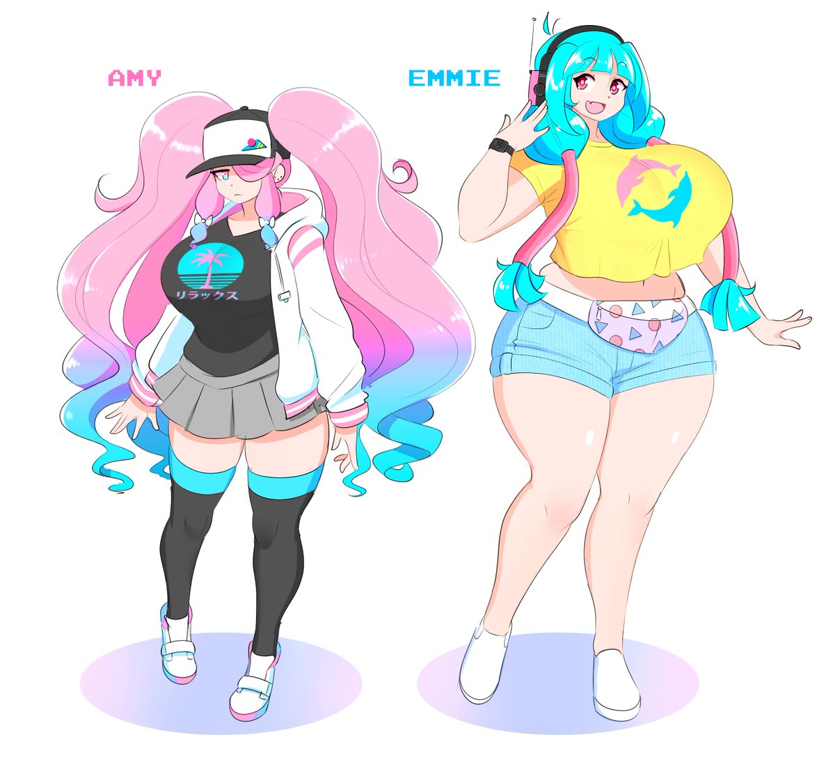drew the aesthetic gals together and gave em names

 they're friends! 🌴🐬