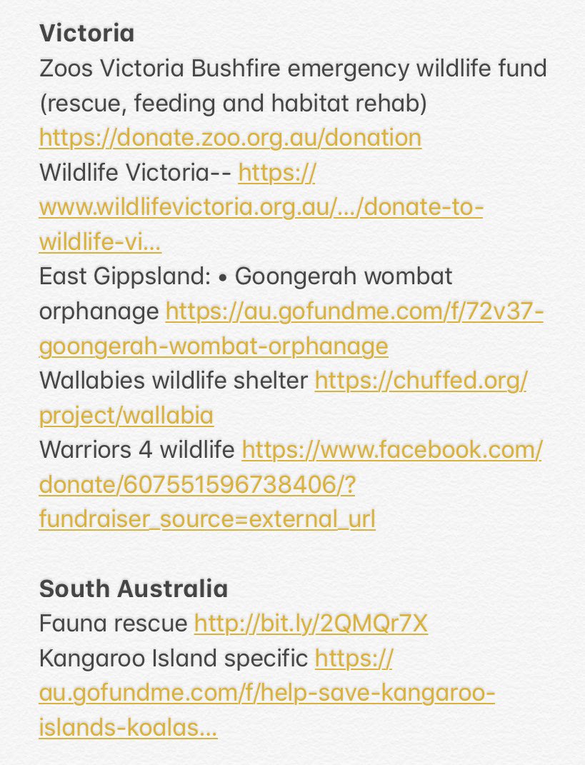 steph_march's tweet photo. Here is a list of organisations to donate to which help wildlife affected by the #BushFireCrisisAustralia. This crisis is happening now, animals are dying now. Thier habitats will need to be rehabilitated. Locals orgs are often most effective. Please donate. https://t.co/JDrvHEmzO6