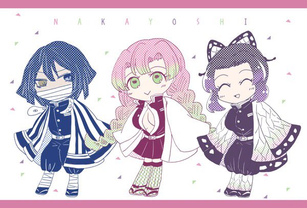 ポスカ一つ目あがり!
一回やってみたかったドット塗り
蜜璃ちゃん伊黒さんしのぶさん! 
