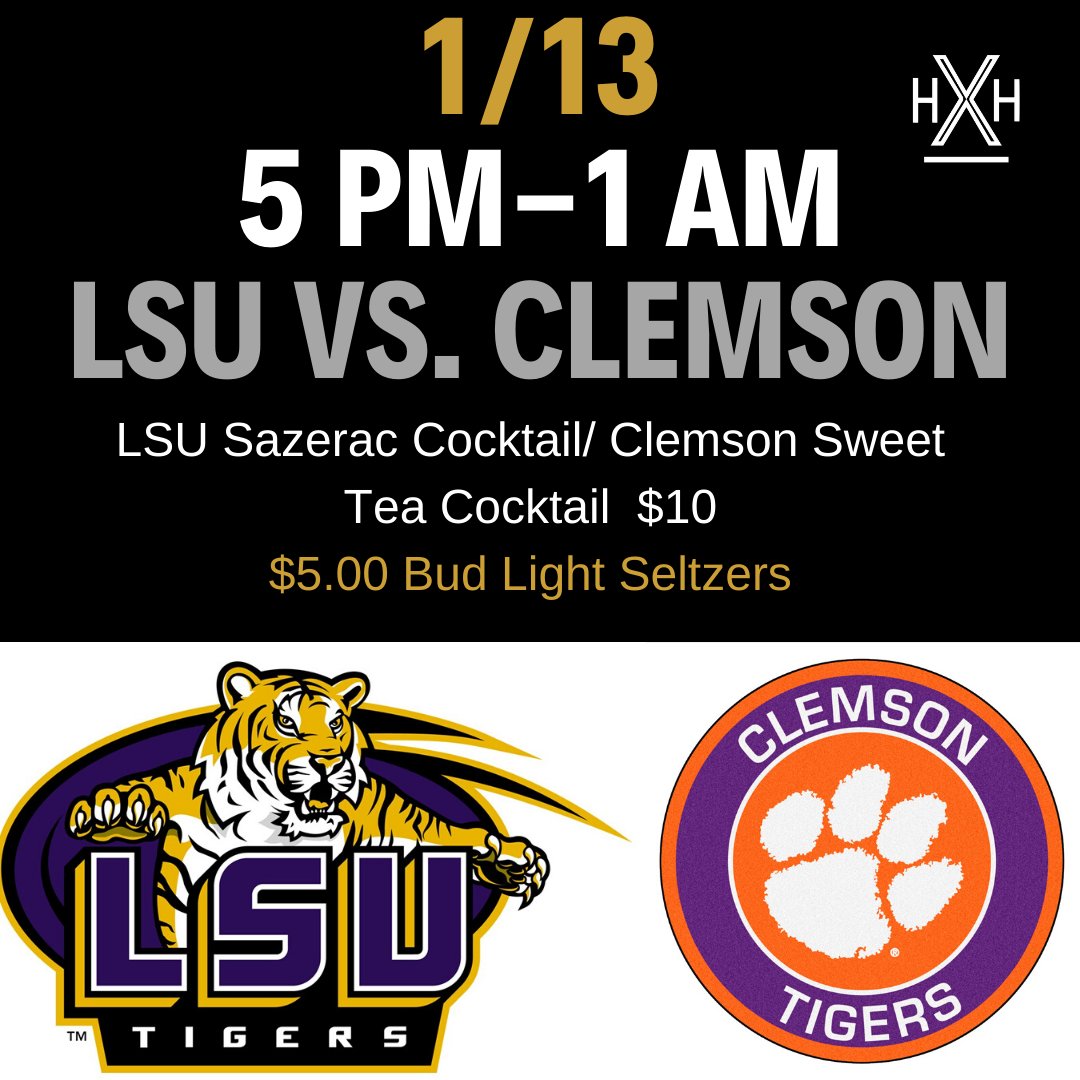 Hook Hall will be OPEN this Monday (1/13) from 5 PM- 1 AM! We've got some special cocktails ready to go to rep each of the teams AND we'll be hosting a Bud Light Seltzer party where you can scoop one up for $5! 

#BudlIghtSeltzer #BudLight #Clemson #LSU #DC #DCDrinks #DCSports