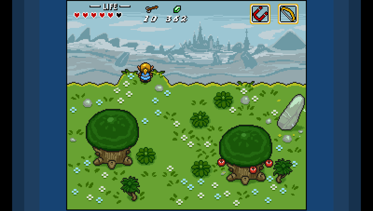 kaimatten's tweet photo. Screenshot of Zelda Breath of the Wild on SNES (Link to the Past style)
One of my favorite parts of drawing top-down games is taking this impossible perspective and do more impossible things with it.
#pixelart #zeldabreathofthewild #BOTW #pixelartist https://t.co/Emj0baZ8R3