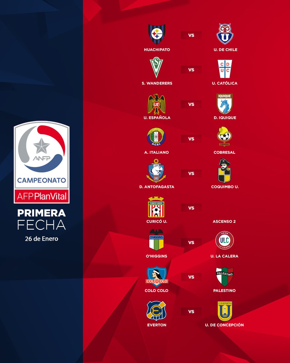ANFPChile's tweet photo. 🗓️🔥 ¡Ya tenemos fixture para la primera mitad del #CampeonatoAFPPlanVital 2020!
Revisa cómo se disputará la primera rueda 🔛

Esta será la jornada inaugural https://t.co/OykbGJkIcx