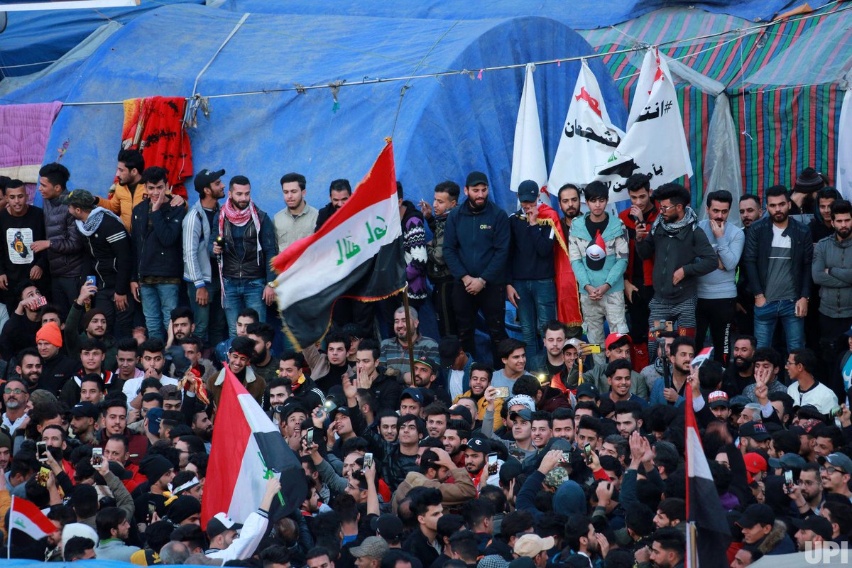 Demonstrators are seen during protests in Baghdad's Tahrir Square on Jan. 10, 2020. Thousands of Iraqis rallied across the country today, reviving a months-long protest movement vs the gov & adding criticisms of both the US/Iran to their chants. Photo by Humam Mohamed @UPI.