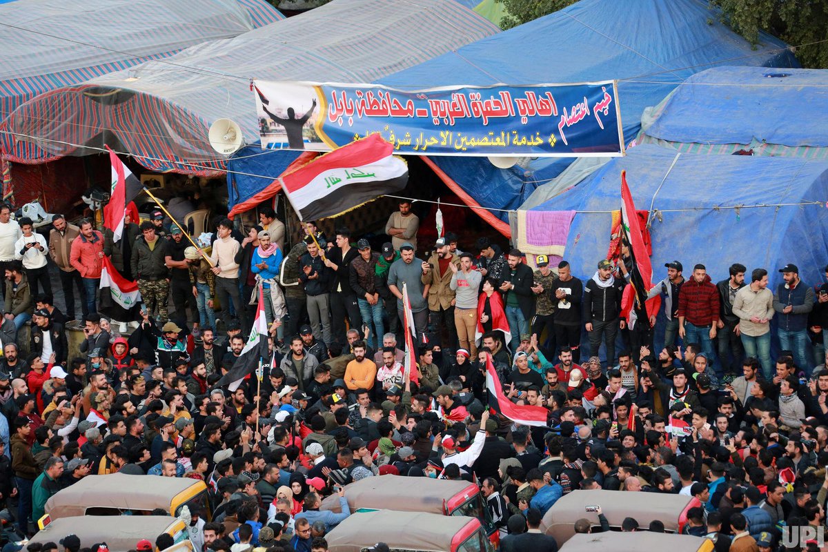 Demonstrators are seen during protests in Baghdad's Tahrir Square on Jan. 10, 2020. Thousands of Iraqis rallied across the country today, reviving a months-long protest movement vs the gov & adding criticisms of both the US/Iran to their chants. Photo by Humam Mohamed @UPI.