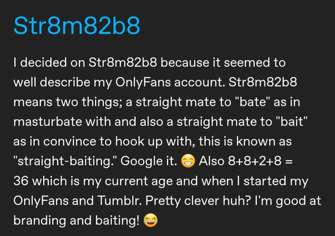 For those who want to know. #str8b8 #LGBTQ #Onlyfans #str8m82b8 https://t.co/fYnYf0Yx8z<a href="/tag/str8b8"class="tags">#str8b8</a><a href="/tag/lgbtq"class="tags">#LGBTQ</a><a href="/tag/onlyfans"class="tags">#Onlyfans</a><a href="/tag/str8m82b8"class="tags"><span>#str8m82b8</span></a>