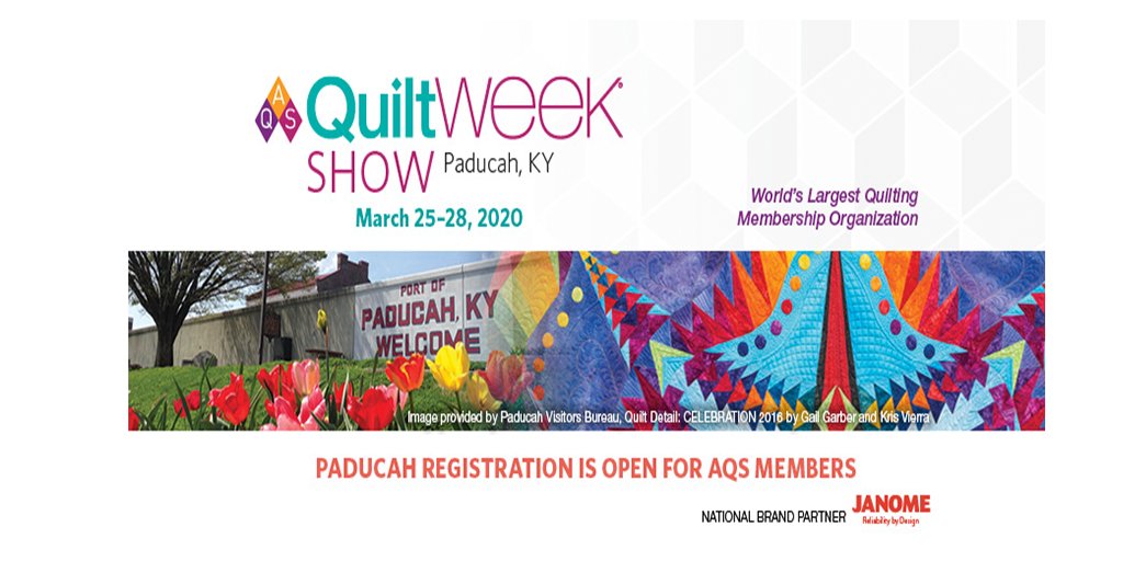 AmericanQuilter's tweet image. AQS Member-only Registration for Paducah 2020 #QuiltWeek is OPEN!
Go to QuiltWeek.com to check out the instructors and their courses and then look for registration instructions in your email. #Paducah is getting ready to see you April 22-25, 2020.