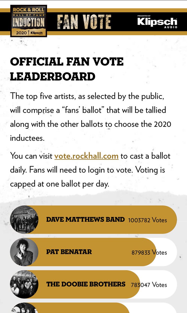 ItsaDaveThing's tweet photo. #DaveMatthewsBand hit a million fan votes today for #RockHall2020 https://t.co/L3JLmaUEA2 #DMB #ItsaDaveThing https://t.co/TpqAFgOBXe
