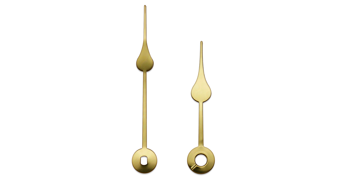 ClockPartsCom's tweet image. This pair of Spade style 2-7/8” hour &amp;amp; minute #clockhands is available in black or brass (shown here), and are easy to trim to a shorter length. The black hands are aluminum &amp;amp; the brass hands are a brass clad steel. ♠ clockparts.com/2-7-8-hands #ClockDials #ClockMakingParts #Clocks
