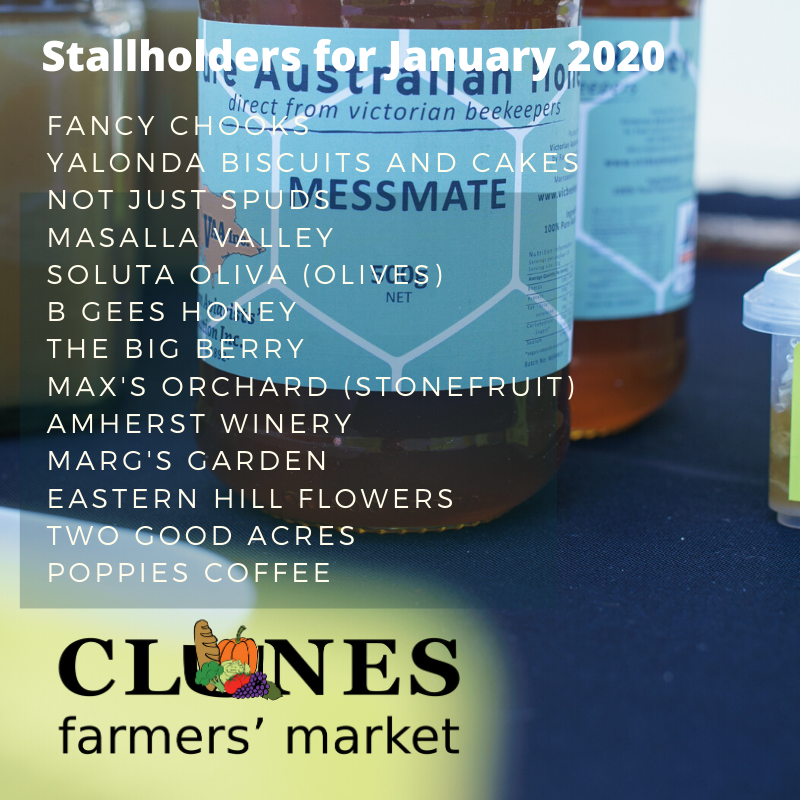 A fine cool Summers day will welcome our first market of 2020
Our music is by our very own local, DOUG JEFFREYS, from 10am.  Thanks to our supportive stallholders.
#clunesfarmersmarket #clunes #farmersmarket  #melbournedaytrip #ballaratlife #visitvictoria #craftmarket #market
