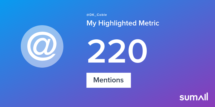 My week on Twitter 🎉: 220 Mentions. See yours with sumall.com/performancetwe…
