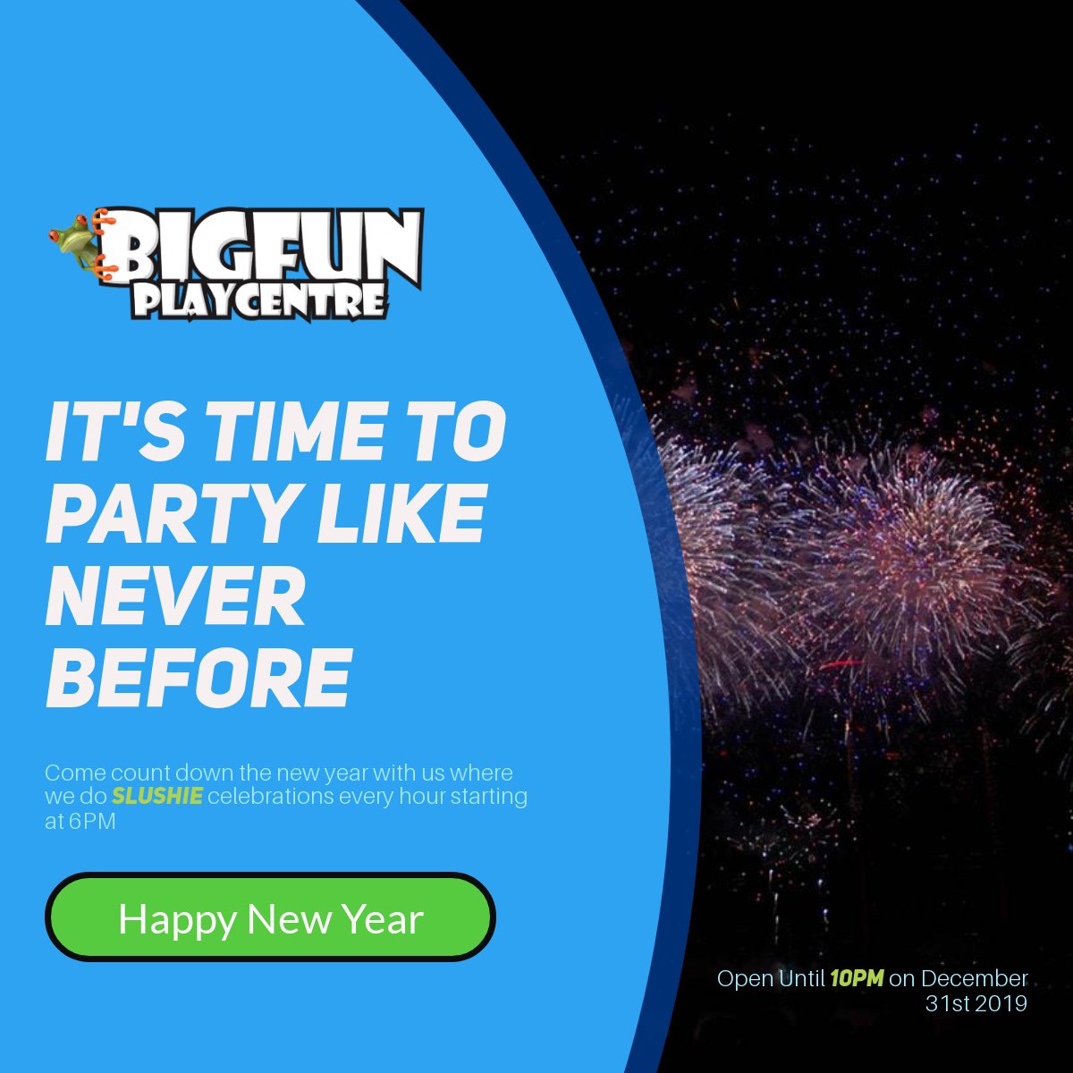 bigfunplaycentr's tweet photo. New Year's Eve at Big Fun! Fun for all ages. Bring your kids, bring your friends. Even your teens will love it! See you soon. #bigfunplay #NewYearsEve #NewYears2020 #partytime #yyc #thingstodo #seeyousoon https://t.co/m1uNxxDmQQ