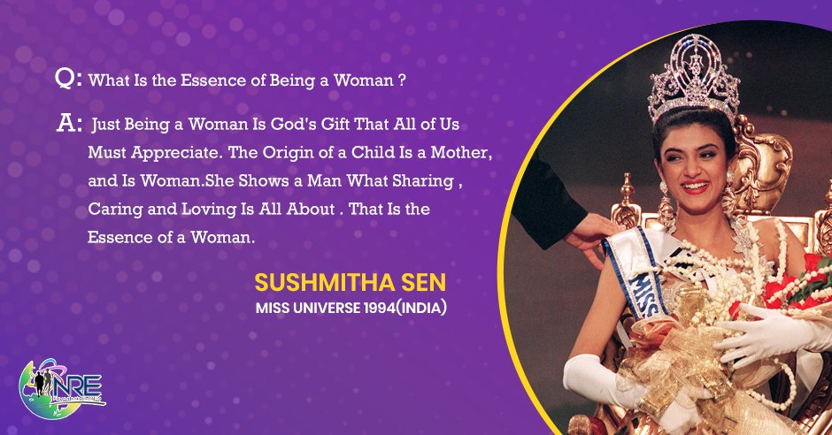 PageantIndia's tweet image. In Miss Universe 1994,miss India sushmitha sen was asked, what is the essence of being Woman?
#missuniverse #sushmithasen #missindia #nationalpageantindia