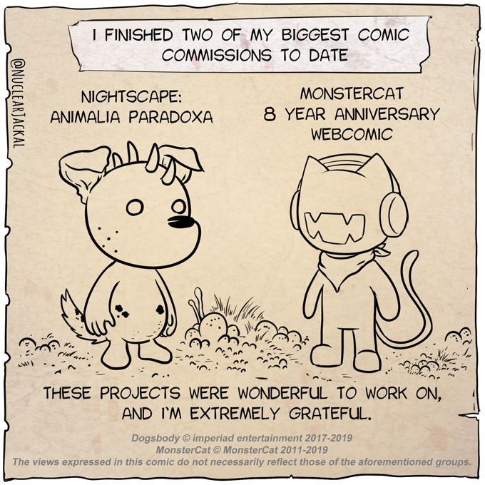 NuclearJackal's tweet photo. Here's a comic about how my 2019 went.  

Post 1 of 3 - Alternatively you can view it on Tapas https://t.co/78PumGsfOT #2019incomics 

#newyearscomic #2019reflection #newyearsevecomic #autobiocomic #illustration https://t.co/JUF4WEscox