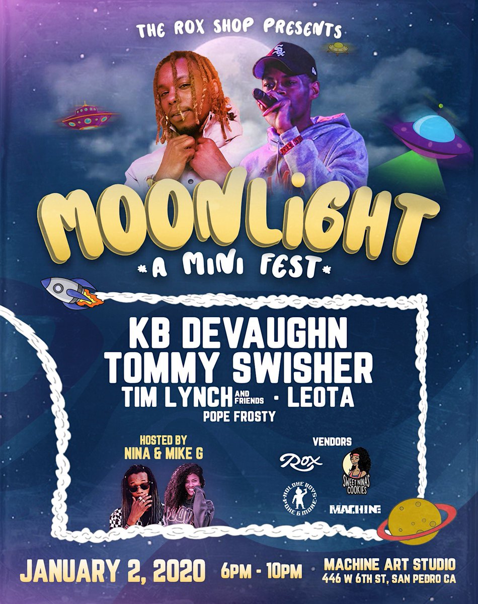 TheRoxShop's tweet photo. We are proud to present MOONLIGHT the first of our mini fest series!! Hosted by our very own Nina &amp; Mike G. Join us JANUARY 2nd 2020 🥳 6pm-10pm @ Machine Art studio (across from the Rox shop) you don’t want to miss these artist &amp; vendors. SEE YOU THERE #THEROXSHOP ⚡️⚡️⚡️ https://t.co/w5TT1HaHwe
