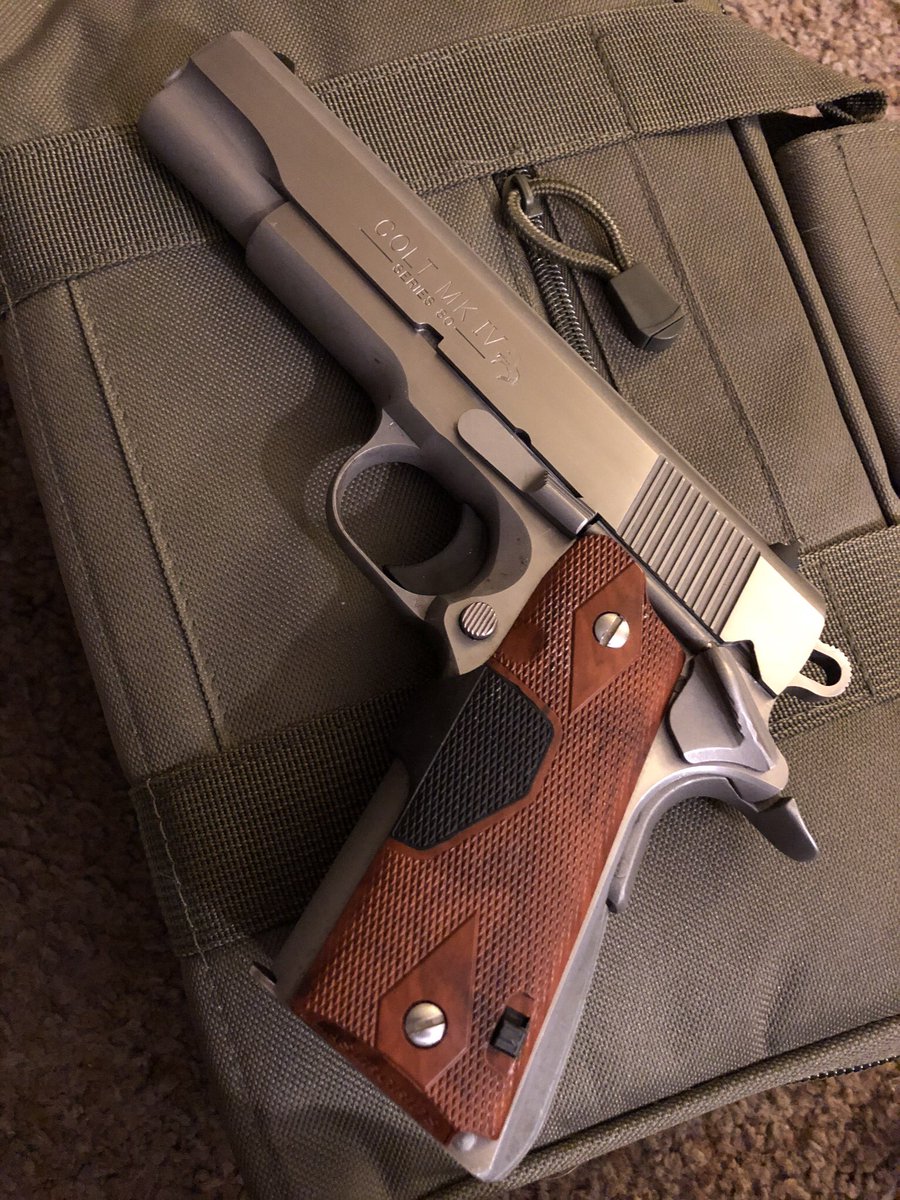 AntiqueTime's tweet photo. Enhanced #ColtGovernmentModel #45ACP with laser sights. I got this out of NJ from its original owner that has been an FFL holder since 1951. He was 85 when I got it. @BieBie_Ying let me buy it, 👍 under $495. Back then. Great gun. @R6Tac @slang369 #2A https://t.co/Txg3zydkxv