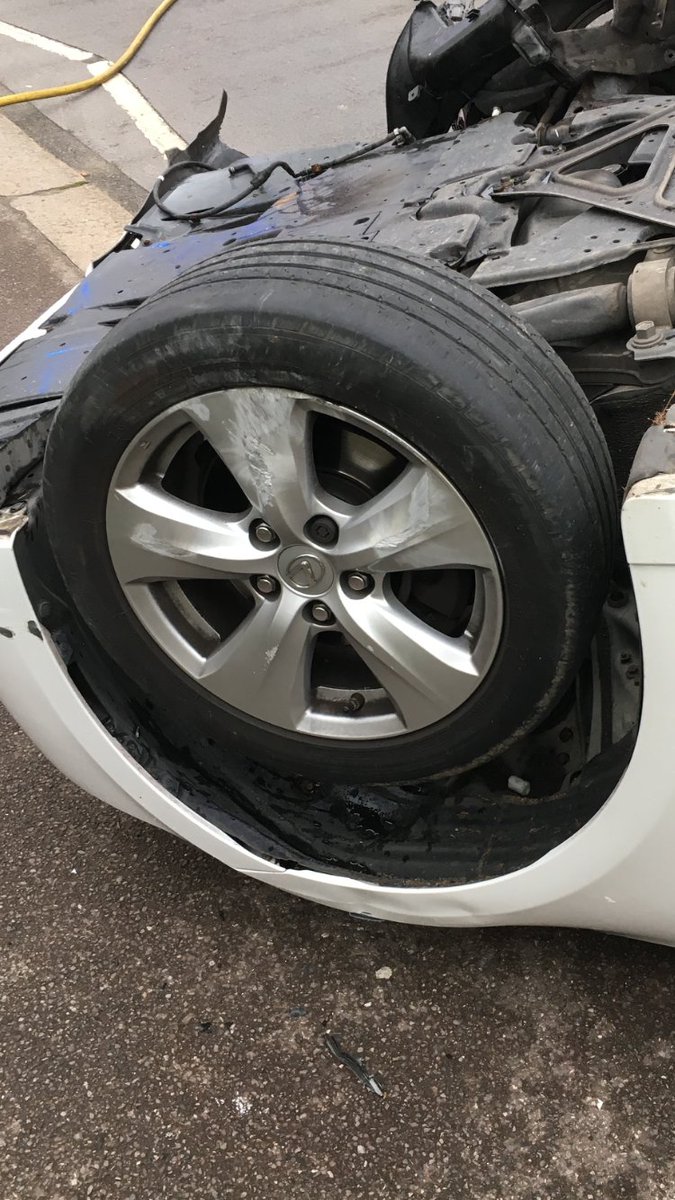 TheLTDA's tweet photo. Another one on its roof, this time in Barking, wonder if the dodgy tyre contributed? https://t.co/xI8Gutk9PO