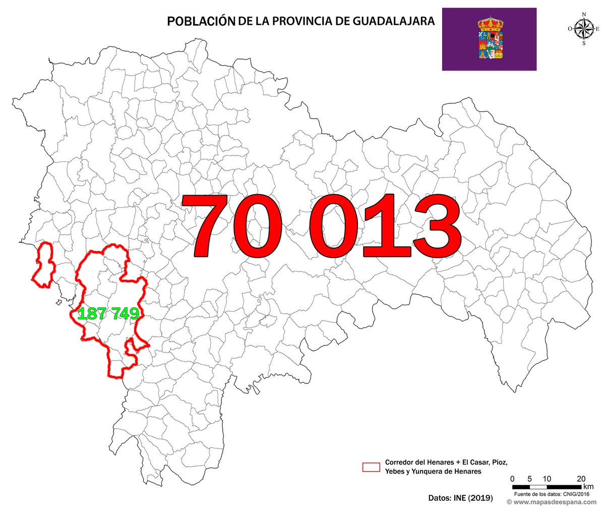 davicilio's tweet photo. Guadalajara, esa provincia en la que en 13 municipios vive MÁS DEL DOBLE de la población que en los 275 restantes, estas son las dos Guadalajaras https://t.co/7GbQ4HXUEh