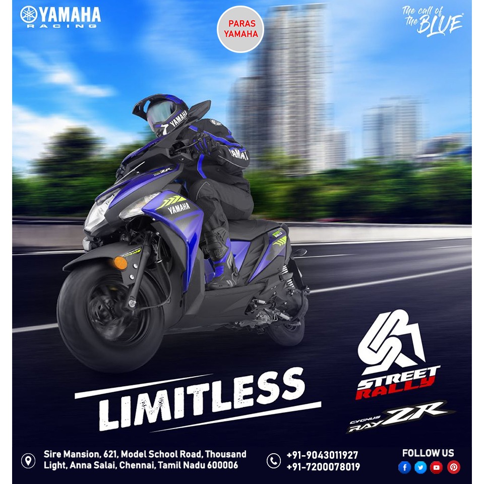 ParasYamaha's tweet photo. No matter the terrain, RayZR is always ready to rally.
Book Now: https://t.co/YrKPuoUDfo
☎: +91-9043011927 / +91-7200078019
Address: Sire Mansion, 621, Model High School Road, Thousand Light, Anna Salai, Chennai - 600006
#RayZR #StreetRally #Yamaha #YamahaRacing #YamahaIndi https://t.co/hcXSyEgiHU