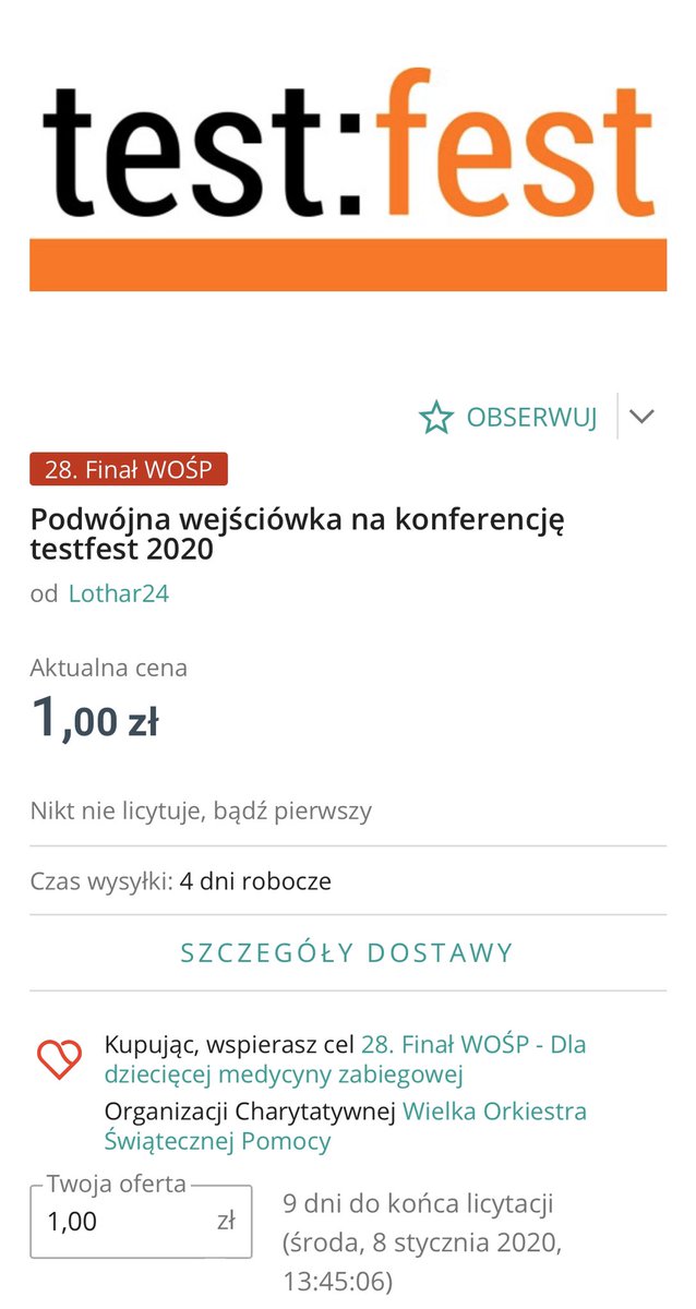 test_fest_'s tweet image. #tickets #charity Bid the best price for children charity and win tickets for Test Fest 2020! #till8january 

💪 2 tickets:
allegro.pl/oferta/podwojn…

💪 1 ticket:
allegro.pl/oferta/pojedyn…
☺️💪💪💪🙏