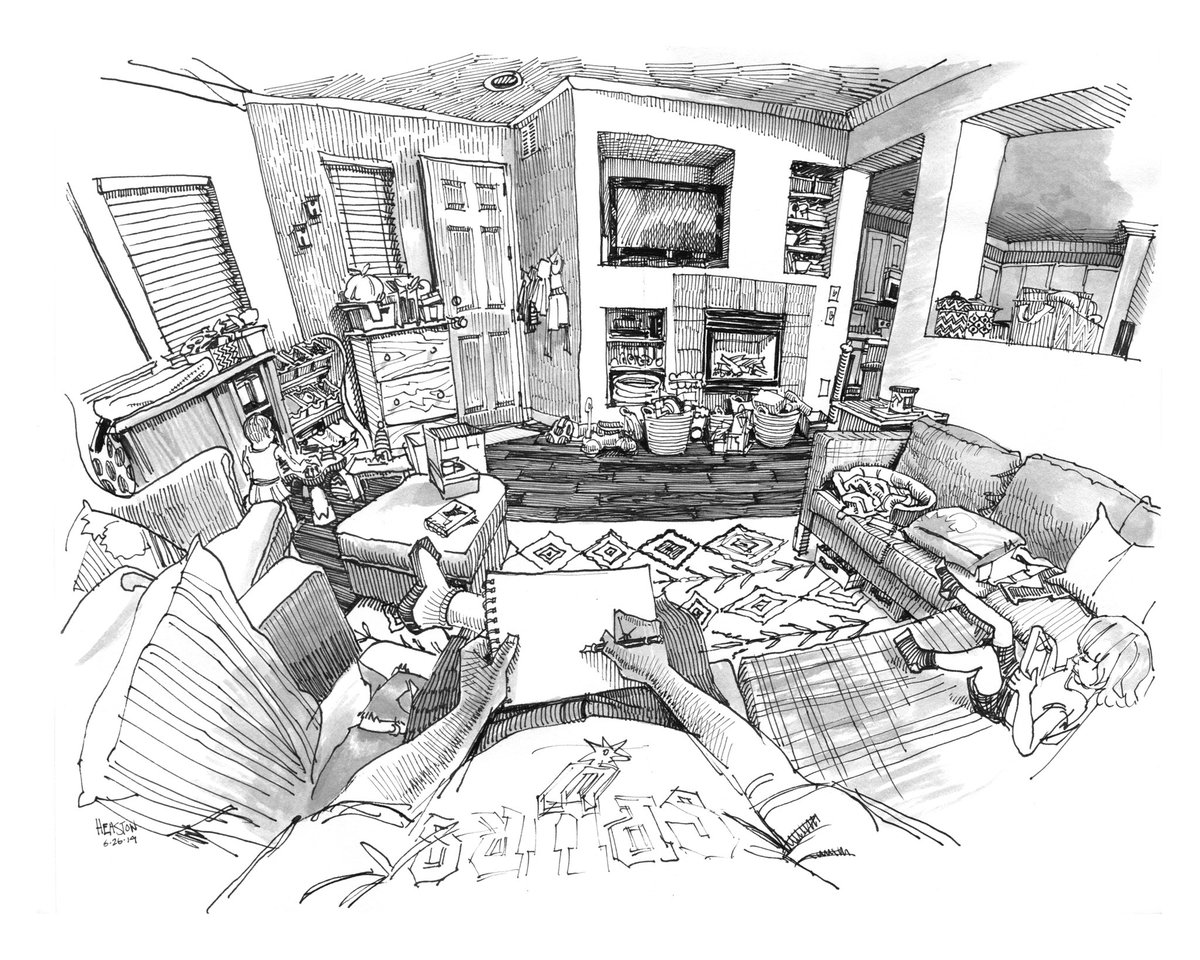 Sketch of the living room (one of many) 