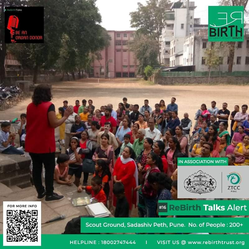 RebirthTrust's tweet image. #ReBirthTalksAlert
Date : 29/12/19
Speaker : Ritu Doshi
Venue : Scout Ground, Sadashiv Peth, Pune
No. of Persons : 200+

Organ Donation awareness Presentation and Pledge form signing Drive was taken by ReBirth Volunteers.