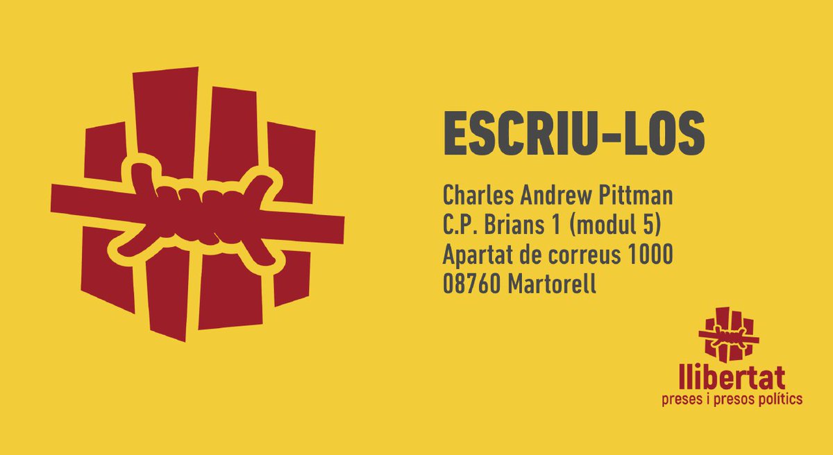 📬 Publiquem l'adreça per trencar els murs de les polítiques classistes i racistes que imperen a les presons. Charles està a presó sense cap sentència condemnatòria. ➡️ Les cartes haurien de ser escrites en anglès però està aprenent català, qualsevol escrit serà benvingut!