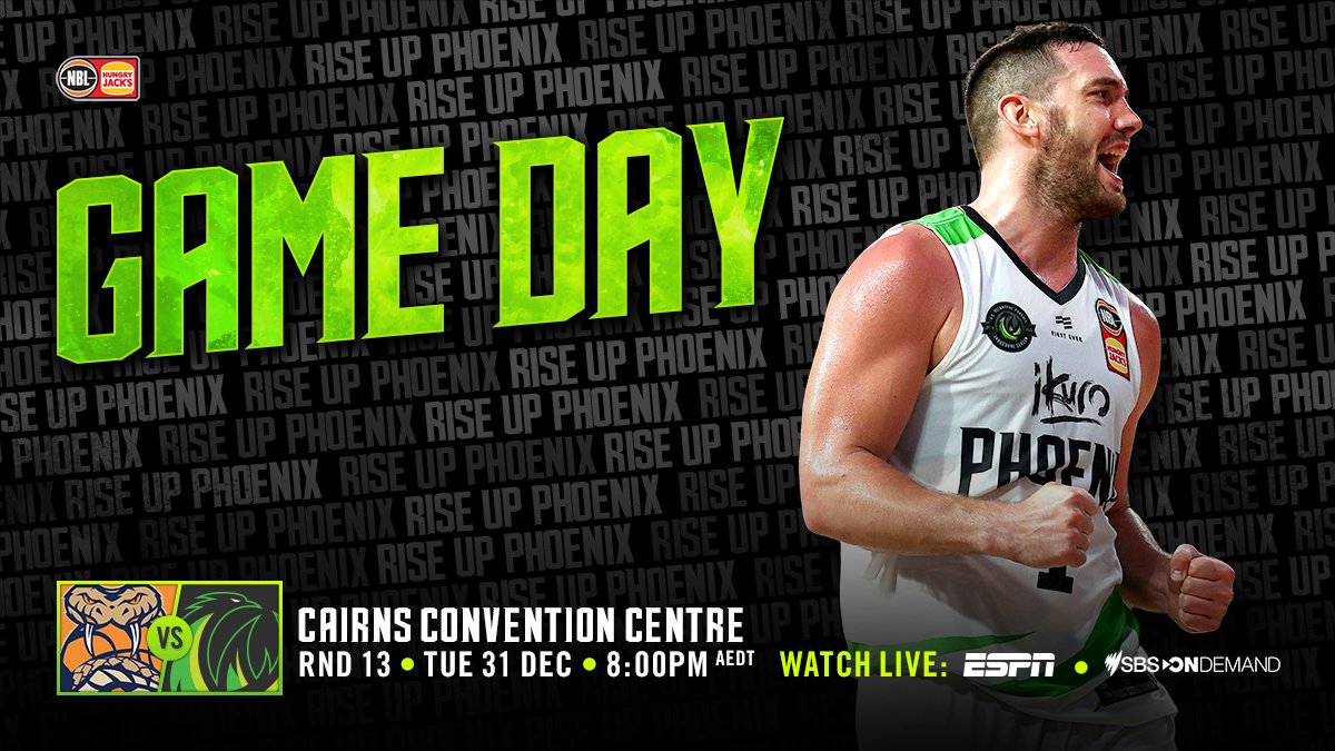 💚🖤 GAME DAY! 💚🖤 Bring in the new year the right way, by cheering our lads on to victory! 🆚 - @CairnsTaipans 📍- Cairns Convention Centre ⏰ - 8:00PM AEDT 📺 - @ESPNAusNZ + @SBSOnDemand + @Twitch_ANZ + @NBL TV #RiseUpPhoenix #Heartland #NBL20